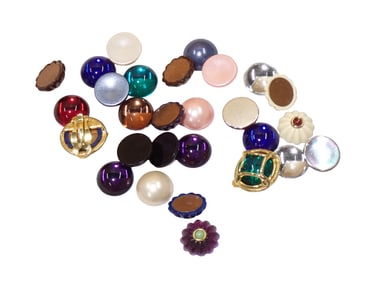 Joan Rivers jewelry; One Pair of Gold Tone Cage Earclips with 14 Multicolored Jewel ToneIinserts