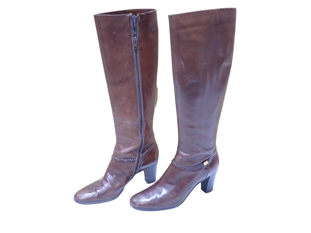 Pair of Salvatore Ferragamo Brown Leather Knee High Heeled Boots Size 10 (1 of 14)