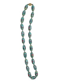 Chinese Famille Rose Porcelain Bead Necklace Length: 24"