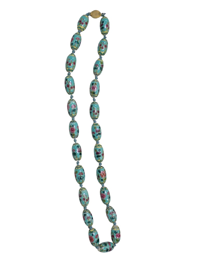 Chinese Famille Rose Porcelain Bead Necklace Length: 24": Chinese Famille Rose porcelain bead necklace