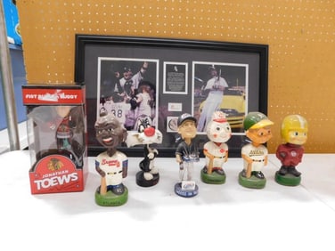 Sports Lot including 1980's 1990's Bobble Heads, Framed Chicago White Sox Picture 2005 with piece