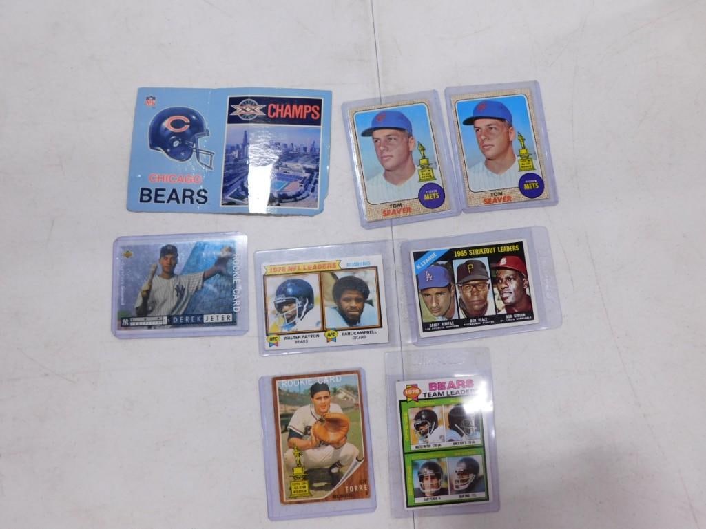 Mostly old Sports Cards including Tom Seaver Rookie cards, Derek Jeter, Walter Payton, 1965 Strike: Mostly old Sports Cards including Tom Seaver Rookie cards, Derek Jeter, Walter Payton, 1965 Strike Out Leaders - Koufax, Veale, Gibson, Joe Torre Rookie, etc