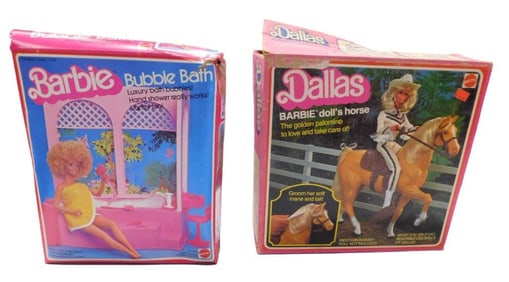 Barbie Lot including Bubble Bath Barbie and Dallas - Barbie's Horse - both with Damaged boxes