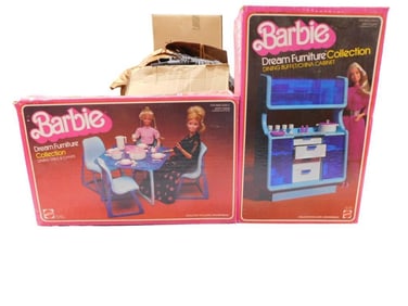 Mattel Barbie Lot including Dream Furniture Collection Dining Table & Chairs, Dining Buffet/China Ca