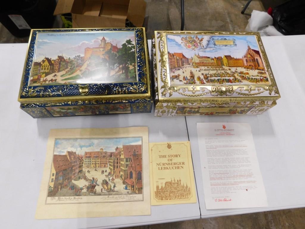 Two Metal Gingerbread Cookie Boxes - could be for Jewelry or Cigar - each full of boxes (1 of 10)