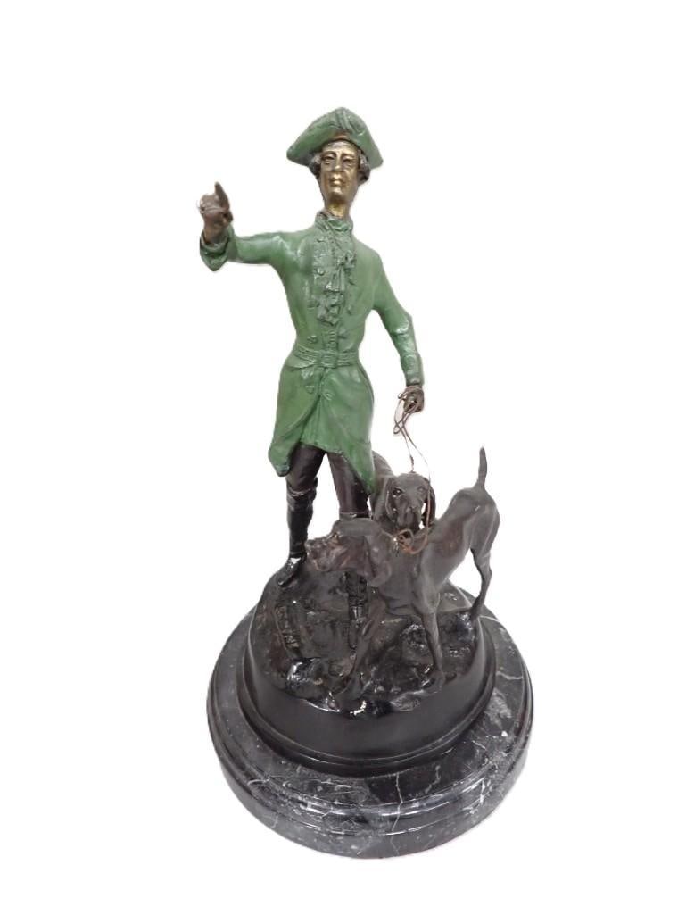 P.J. Meme Signed Huntman with Hounds Metal Statue: P.J. Meme Signed Huntman with Hounds Metal Statue. The thing he's holding appears to be broken off. Measures roughly 13x7x7" All pictures are considered part of the description and