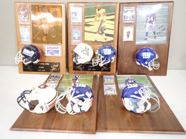 5 Framed Autographed Football Plaques including Tim Carter, Antonio Pierce, Ron Stone, Glenn Parker,