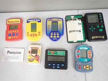 Handheld LCD Video Games including Perfection, Connect Four, Tic Tac Toe, Othello, Black Jack, Battl