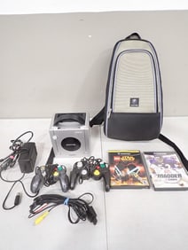 Nintendo Gamecube Lot including System, controllers, Bag, Lego Star Wars, Madden 2005 - Untested