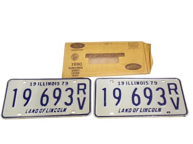Set of 1979 Illinois License Plates Never Used with Envelope