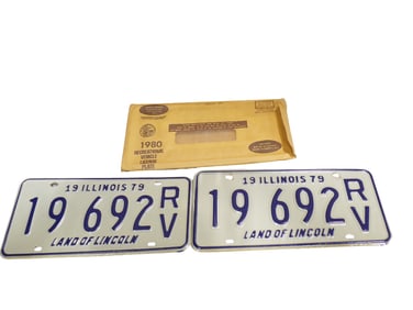 Set of 1979 Illinois License Plates with Envelope Never Used