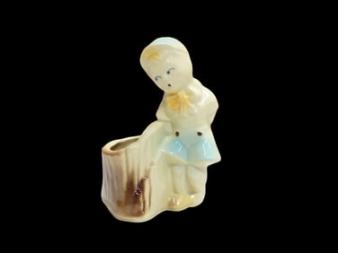 Vintage Shawnee Pottery Boy with Tree Stump Planter