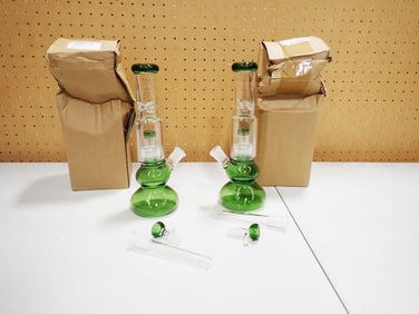 2 Art Glass Tobacco Water Pipes New in Damaged Boxes