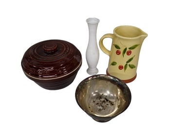 Misc. Kitchen Lot including Silver Plate Bowl, Pizzato Hand Painted Pitcher, Marcrest Stoneware Bean