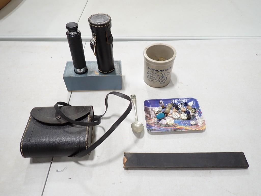 Misc. Lot including Vintage Binoculars, Otoscope, Buttons, 1982 Knoxville World's Fair Tray, etc. (1 of 8)