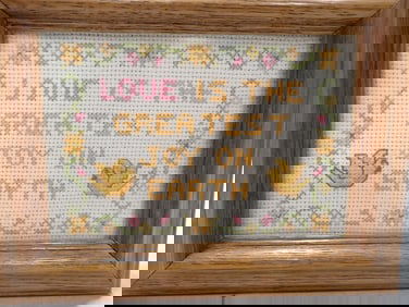 Vintage Framed 9x7" Needle Point - Love is the greatest joy on earth