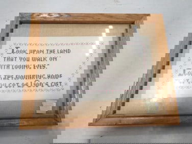 Vintage Framed 11x9" Needle Point - look upon the land that you walk on with loving eyes