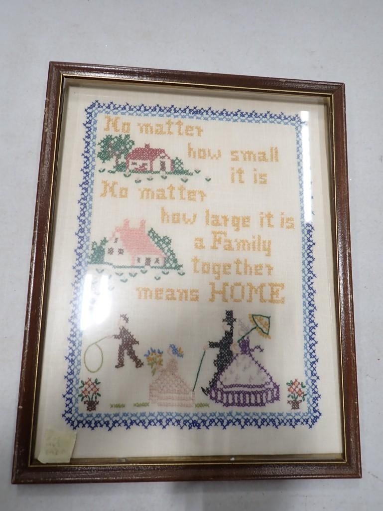 Framed Vintage Needlepoint 14x11" A Family together Means Home (1 of 8)