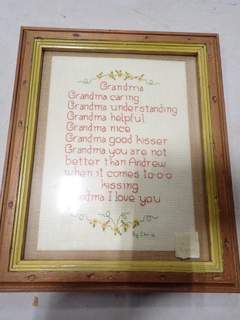 Framed Vintage Needlepoint - 12x10" - Grandma (1 of 4)