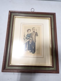 Vintage Framed Pierre and Marie Curie Lithograph Print 15x12"