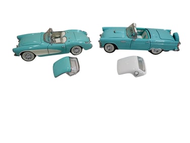 2 Franklin Mint Aqua Model Cars incl 1956 Chevrolet Corvette and Ford Thunderbird 1:24 Scale