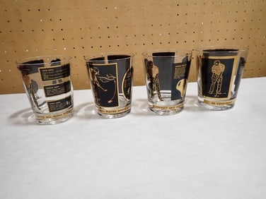 4 Vintage MCM Golf Themed Bar Glasses