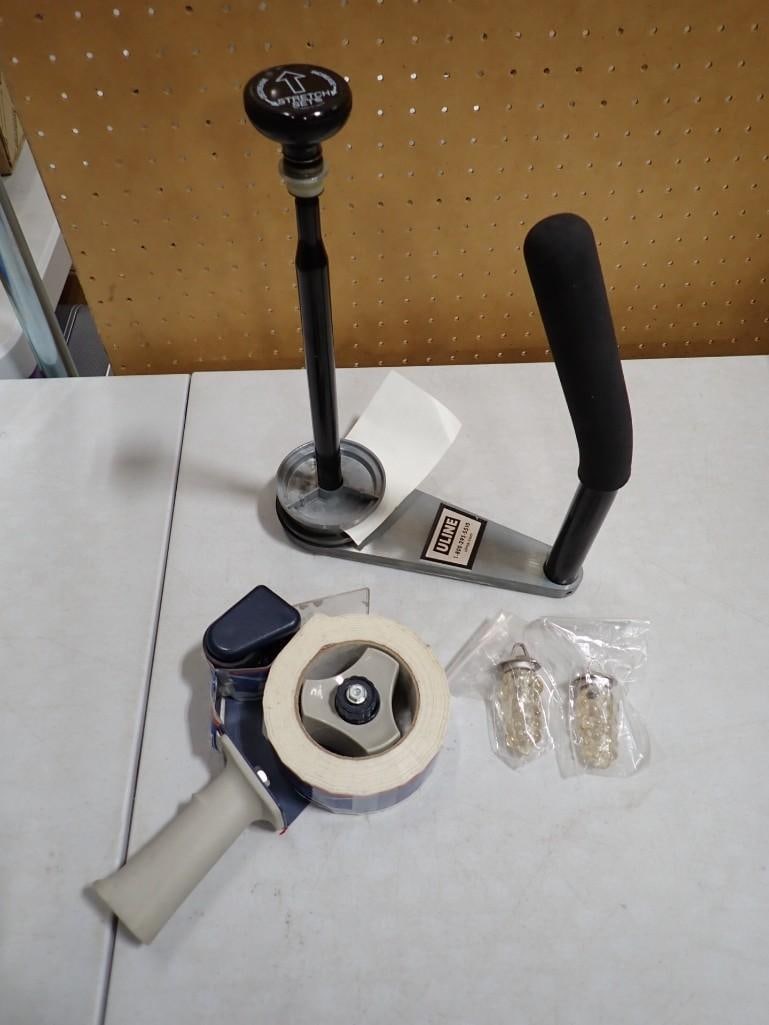 Stretch Wrap Dispenser and Tape Gun , etc.: Stretch Wrap Dispenser and Tape Gun , etc. All pictures are considered part of the description and should be examined carefully by bidders. Live Auctioneers is now offering Live Shipping through them.
