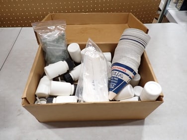Large Lot of Disposable Oil Funnels, Empty Bottles with Brush Caps, etc