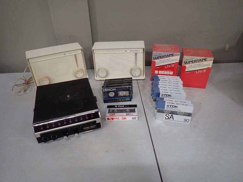 Vintage Electronics incl 2 Motorola Radios, 1 Channel Master 4 Band Scanner, Cassette Tapes (1 of 8)