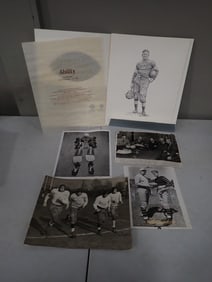 Robert Riger Print of Jim Thorpe, plus some old Football Photos, Ephemera, etc.
