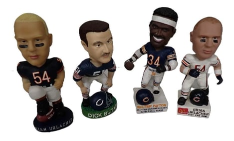 Lot of 4 Chicago Bears Bobble Heads including Walter Payton, Brian Urlacher, Dick Butkus