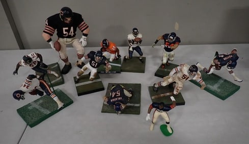 Lot of assorted Chicago Bears Figurines including Urlacher, Butkus, Payton, Singletary, etc