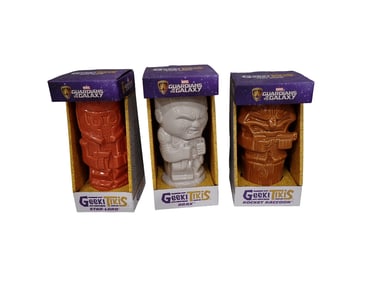 3 Guardians of the Galaxy Geeki Tikis incl Star Lord, Drax, and Rocket Raccoon All New in Box