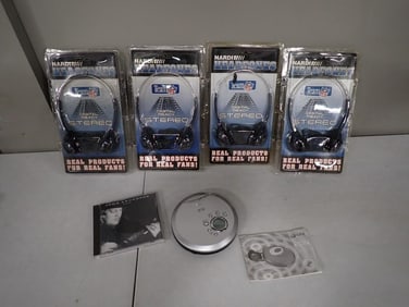 4 New in package NFL Stereo Headphones, PGX CD Player and John Anderson CD