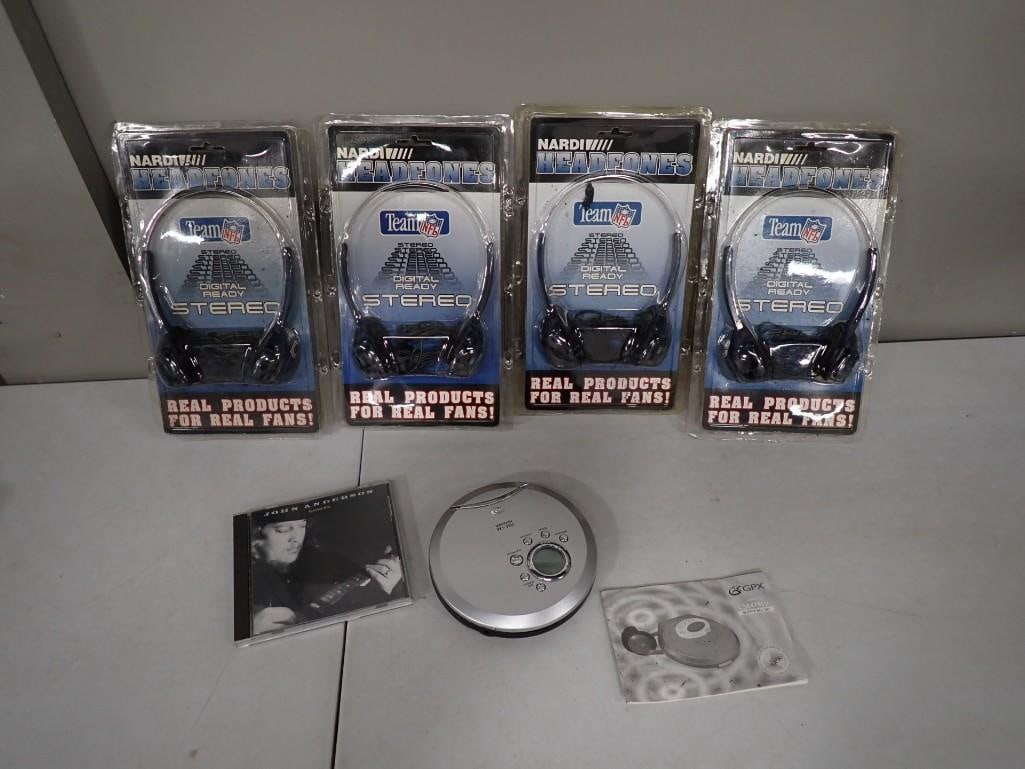 4 New in package NFL Stereo Headphones, PGX CD Player and John Anderson CD (1 of 3)