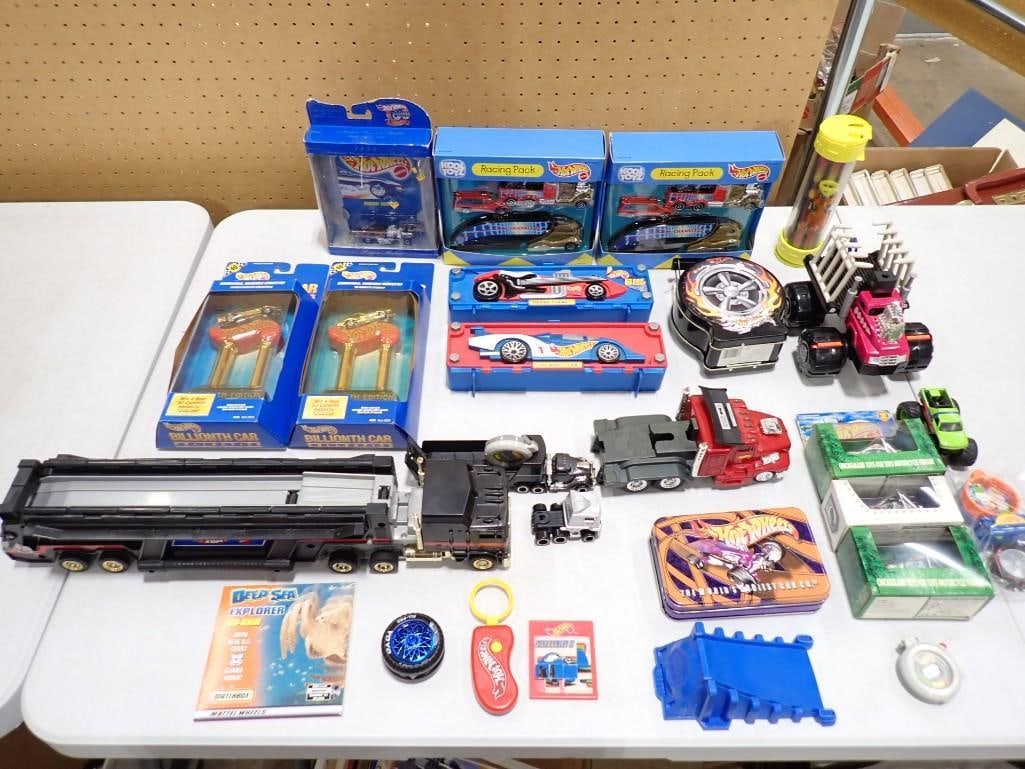 Hot Wheels Toy Lot, etc. Including Semi Car Carrier, Billionth Car packs, Racking Packs, Twang Thang (1 of 8)