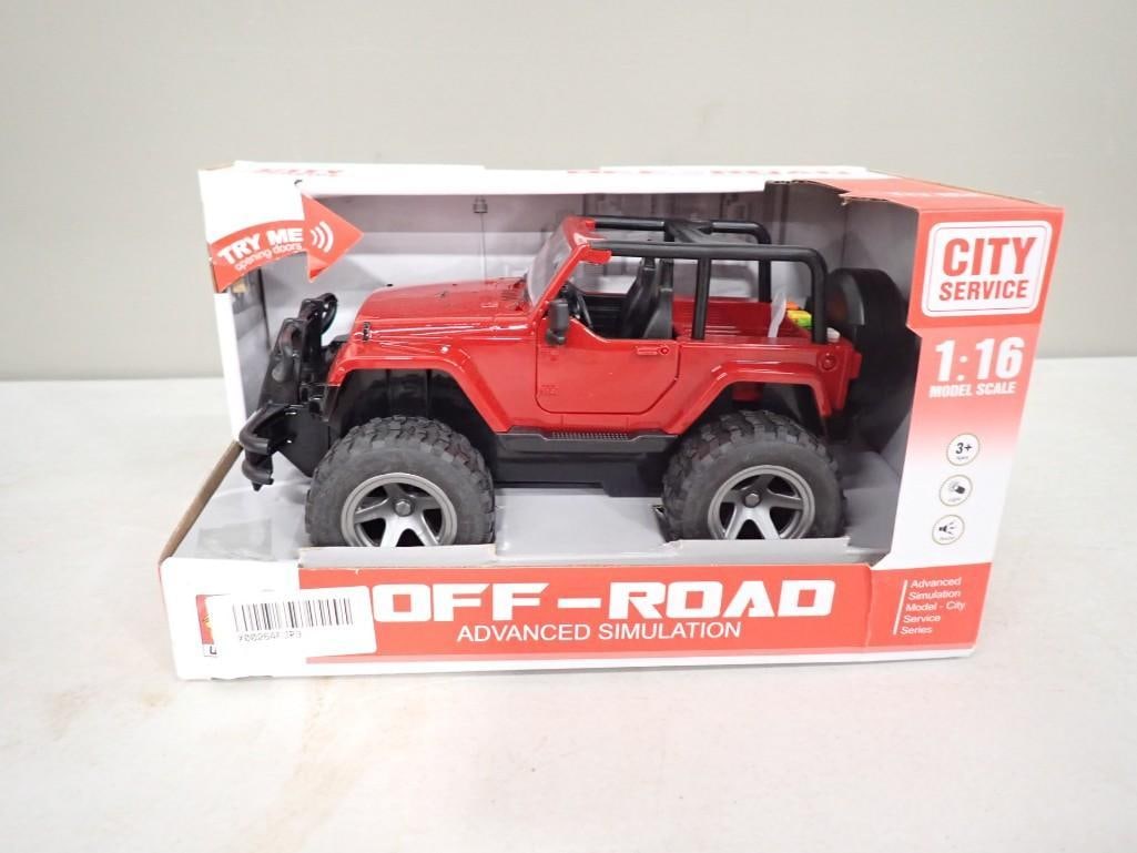 City Service Off Road Advanced Simulation 1:16 Scale Red Jeep Vehicle New in Box: City Service Off Road Advanced Simulation 1:16 Scale Red Jeep Vehicle New in Box All pictures are considered part of the description and should be examined carefully by bidders. Live Auctioneers is no