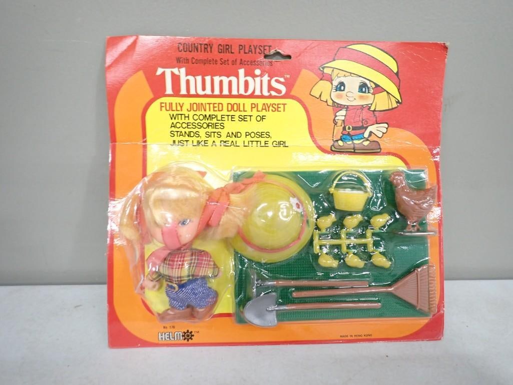 Vtg 1970s Thumbits Country Girl Playset NOS New Old Stock Fully Jointed Doll (1 of 4)