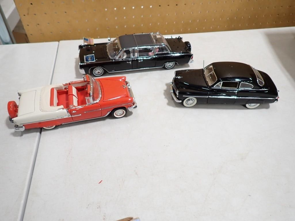 Danbury Mint 1949 Mercury Club Coupe, Franklin Mint 1955 Cadillac Convertible, 1961 Quick Fix Presid (1 of 7)