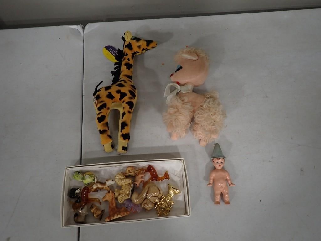 Vintage Dakin Plush Lucy Lamb and Giraffe Dream Pets, plus small porcelain, glass, etc. figurines (1 of 2)