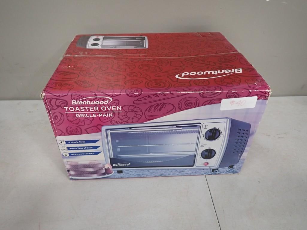 Brentwood Toaster Oven in Original Box: Brentwood Toaster Oven in Original Box Box measures 16"x12"x9" All pictures are considered part of the description and should be examined carefully by bidders. Live Auctioneers is now offe