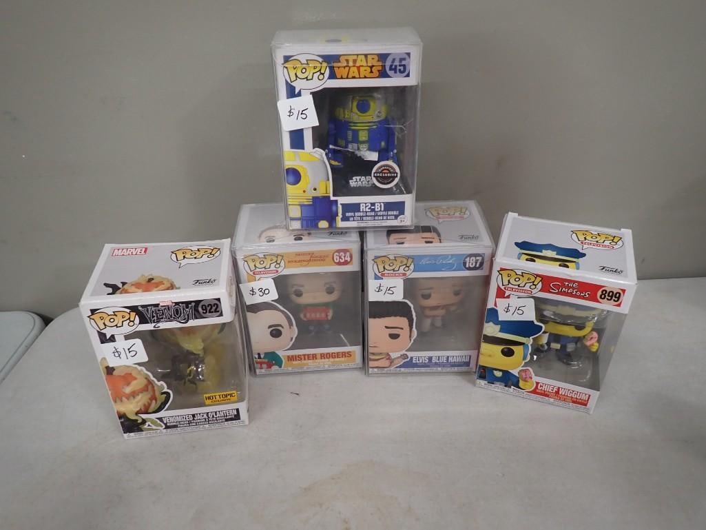 5 Funko Pop Figures incl Mister Rogers, Star Wars, Elvis Blue Hawaii, The Simpsons, Marvel Venom (1 of 8)