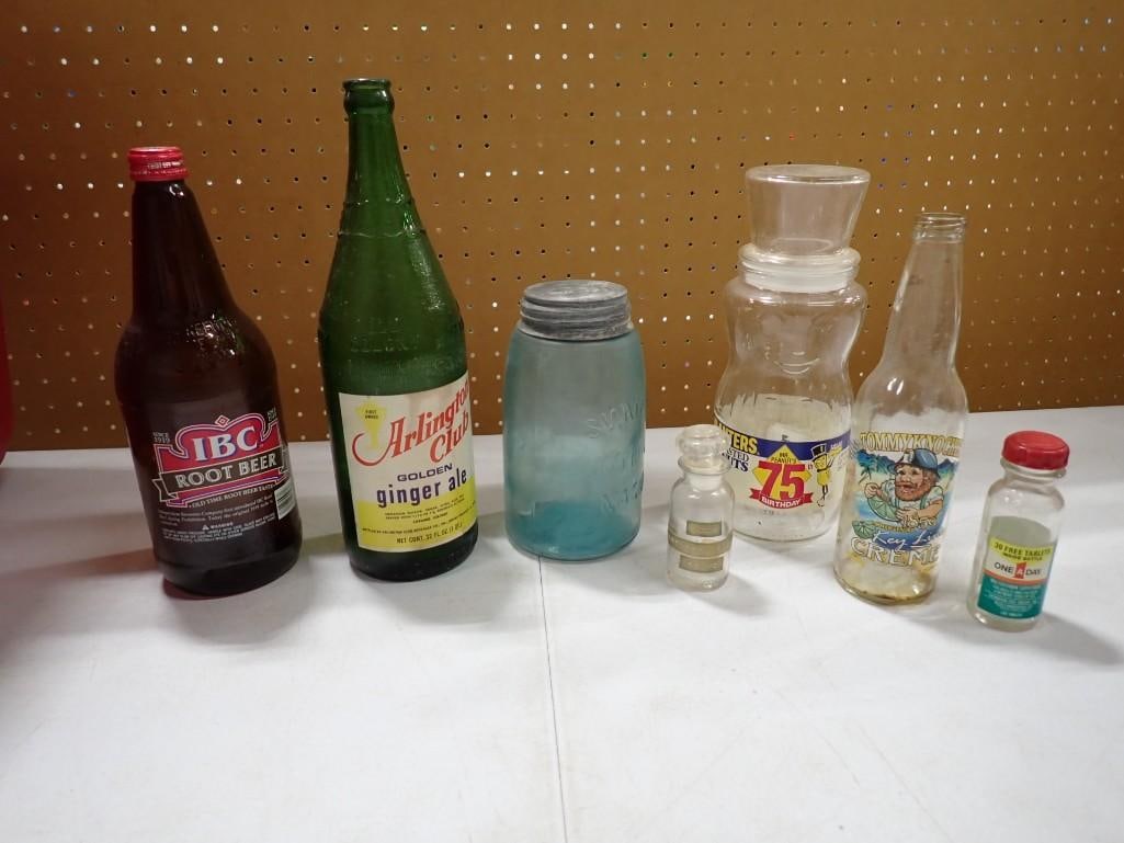 Bottles and Jars incl Vintage Mr Peanut Jar with Hat Lid, Blue Canning Jar with Zinc Lid, etc (1 of 12)