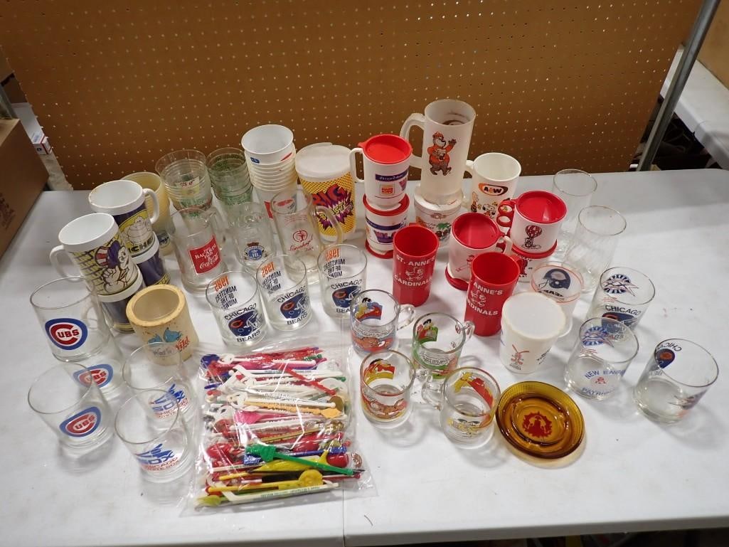 Bar Lot incl Vintage Cocktail Stirrers, Shot Glasses, Etc: Bar Lot incl Vintage Cocktail Stirrers, Shot Glasses, Etc All pictures are considered part of the description and should be examined carefully by bidders. Live Auctioneers is now offering Live Shippin
