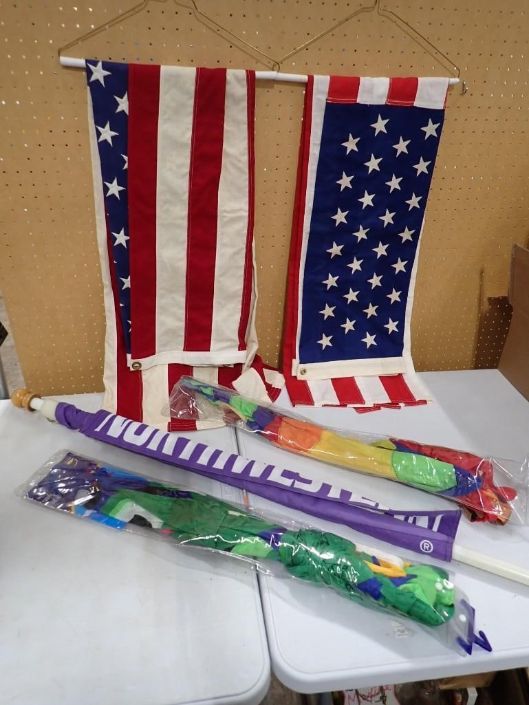 Lot of Flags incl 2 Nice US Flags and some Novelty Flags: Lot of Flags incl 2 Nice US Flags and some Novelty Flags All pictures are considered part of the description and should be examined carefully by bidders. Live Auctioneers is now offering Live Shippi