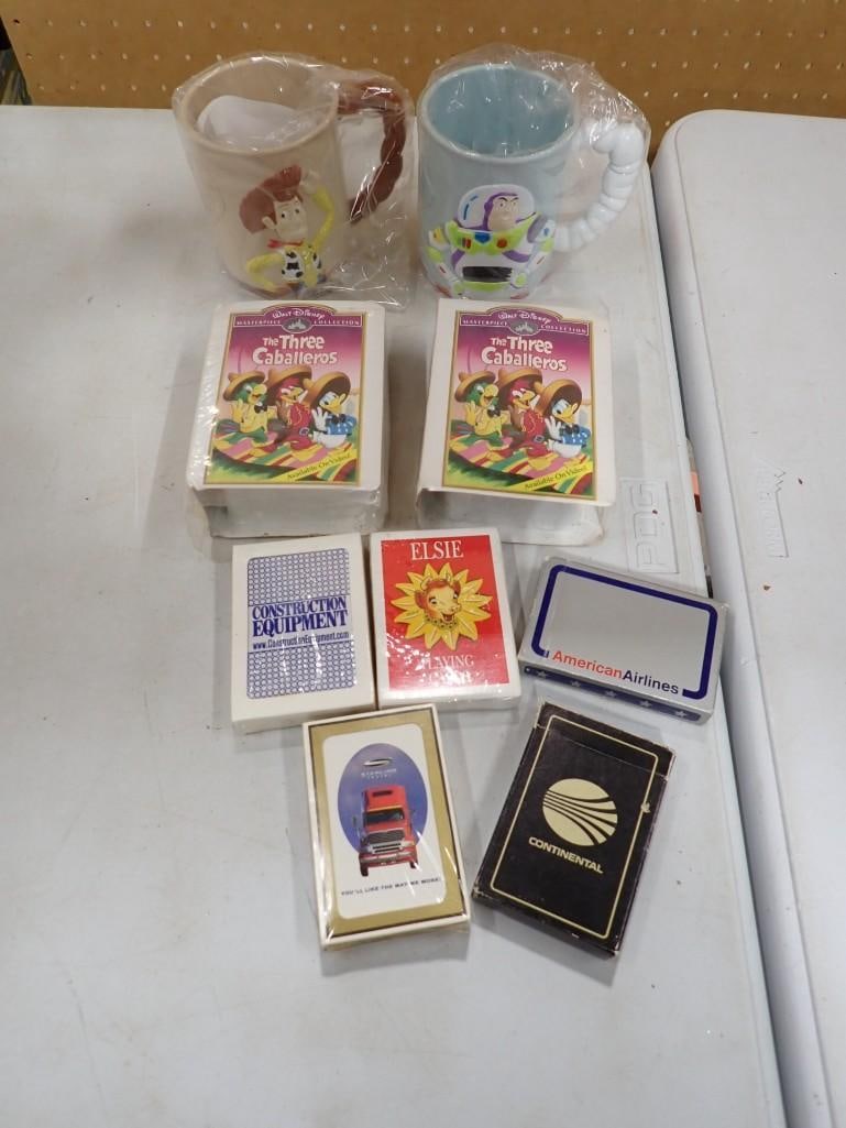 Lot of Playing Cards incl Elsie the Cow, Continental Airlines, etc Plus 2 Toy Story Cups (1 of 5)