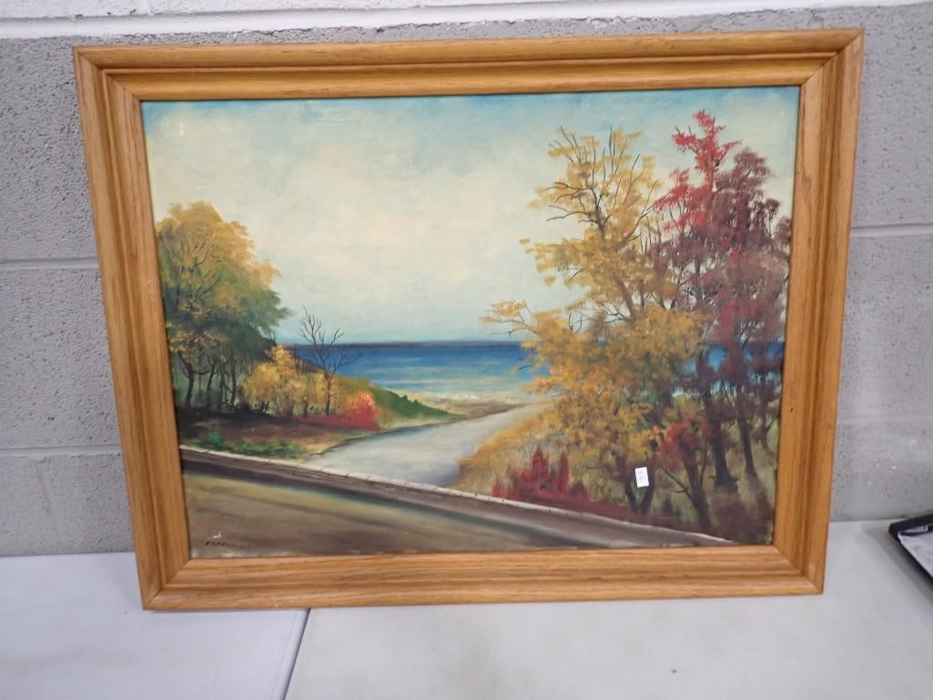 Painting in the Style of Frank Frazier Framed Lake Scene 27"x21" (1 of 6)