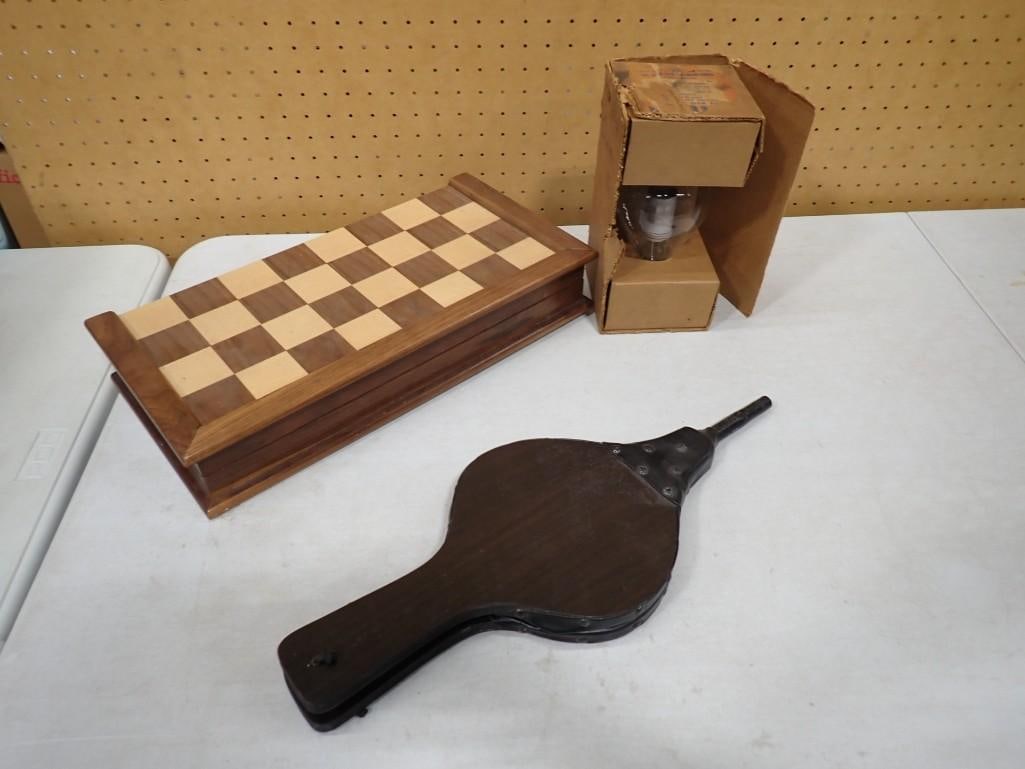 Wood Chess Set with Storage Board - Unchecked for completeness, Decorative Small Bellows, Etc (1 of 6)
