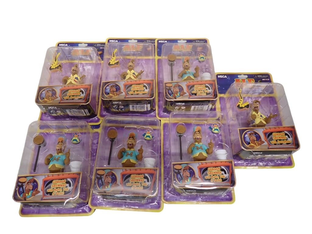 7 Alf Gordon Shumway Figures New in Package: Lot of 7 Alf Gordon Shumway Figures by Neca. New in Package All pictures are considered part of the description and should be examined carefully by bidders. Live Auctioneers is now offering Live 