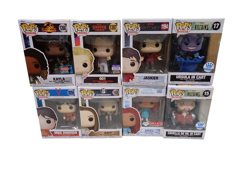 8 Funko Pop Figures incl Stranger Things, Jurassic World, The Witcher, Disney Villains, (1 of 5)